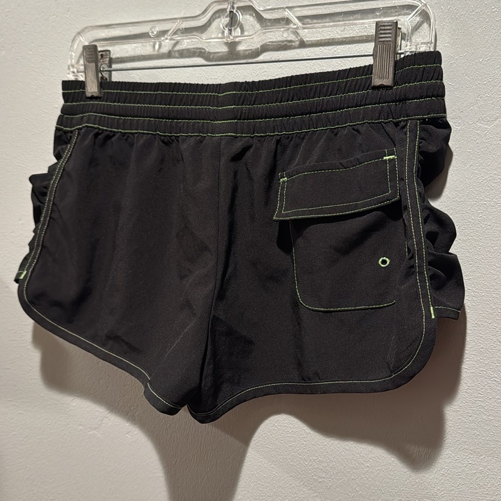 Raya Sun Black Swim Surf Athletic Shorts with Green Accents Velcro Back Pocket - Picture 8 of 8